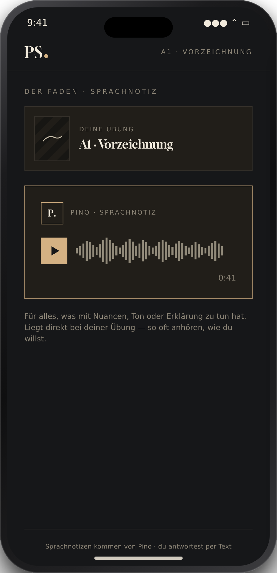 Sprachnachricht in der App, an eine Übung angeheftet.